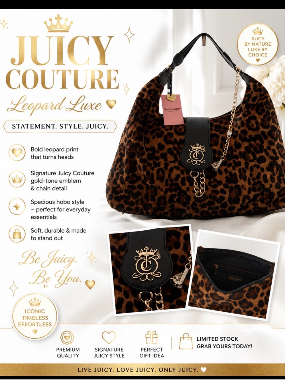 Juicy Couture Leopard Print Hobo Bag - Brown Black
